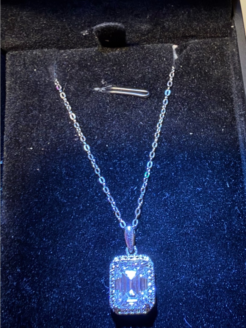 Sterling Silver 3 CT for sale Emerald-Cut Halo Pendant Necklace